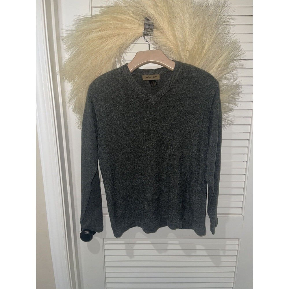 Axist Mens Pullover Sweater Gray V Neck Long Sleeve Size M 100% Acrylic #13-1411